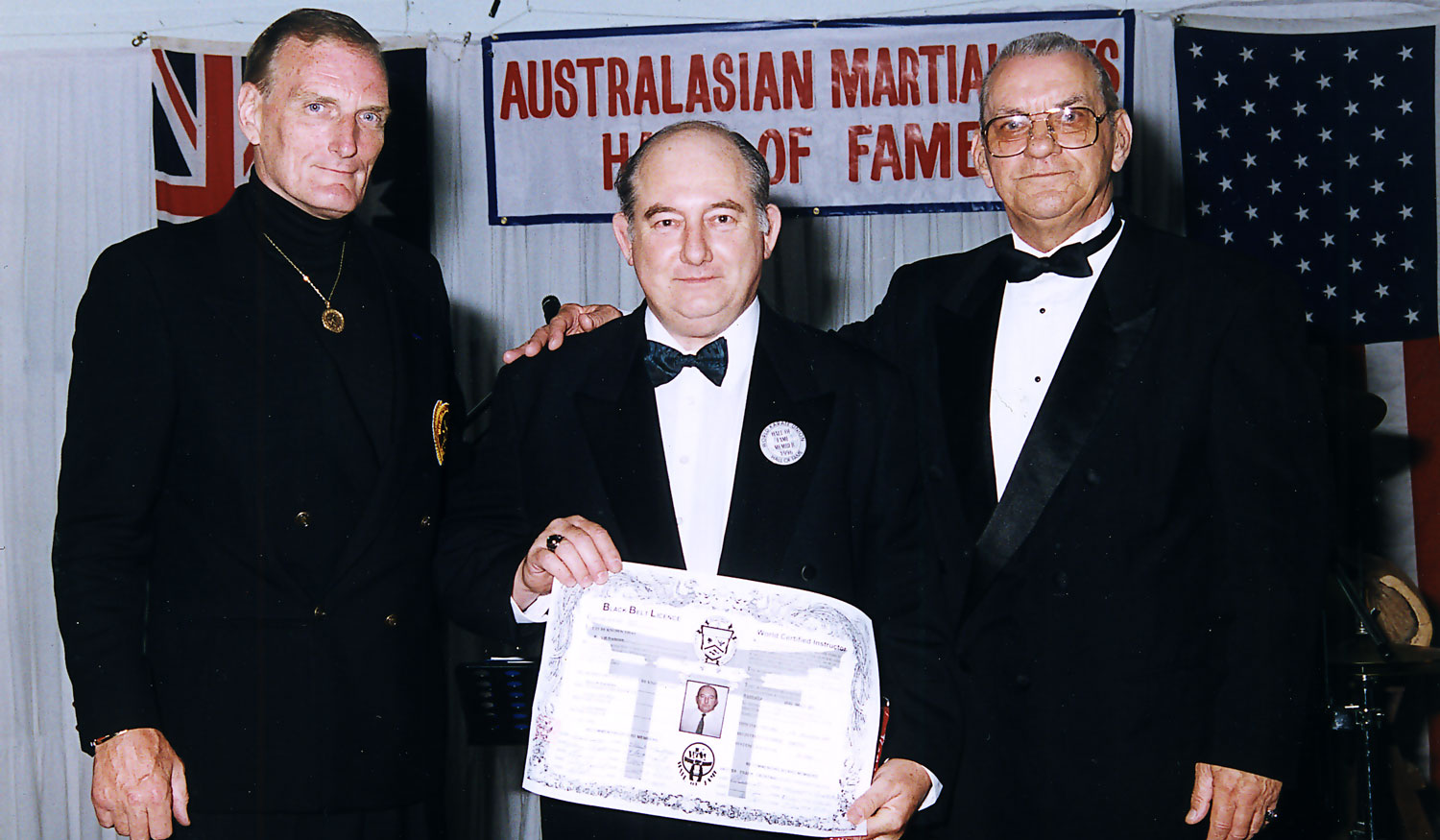Kancho Bradshaw receives his 10th Dan from Grand Masters Harold Long and Gary Alexander